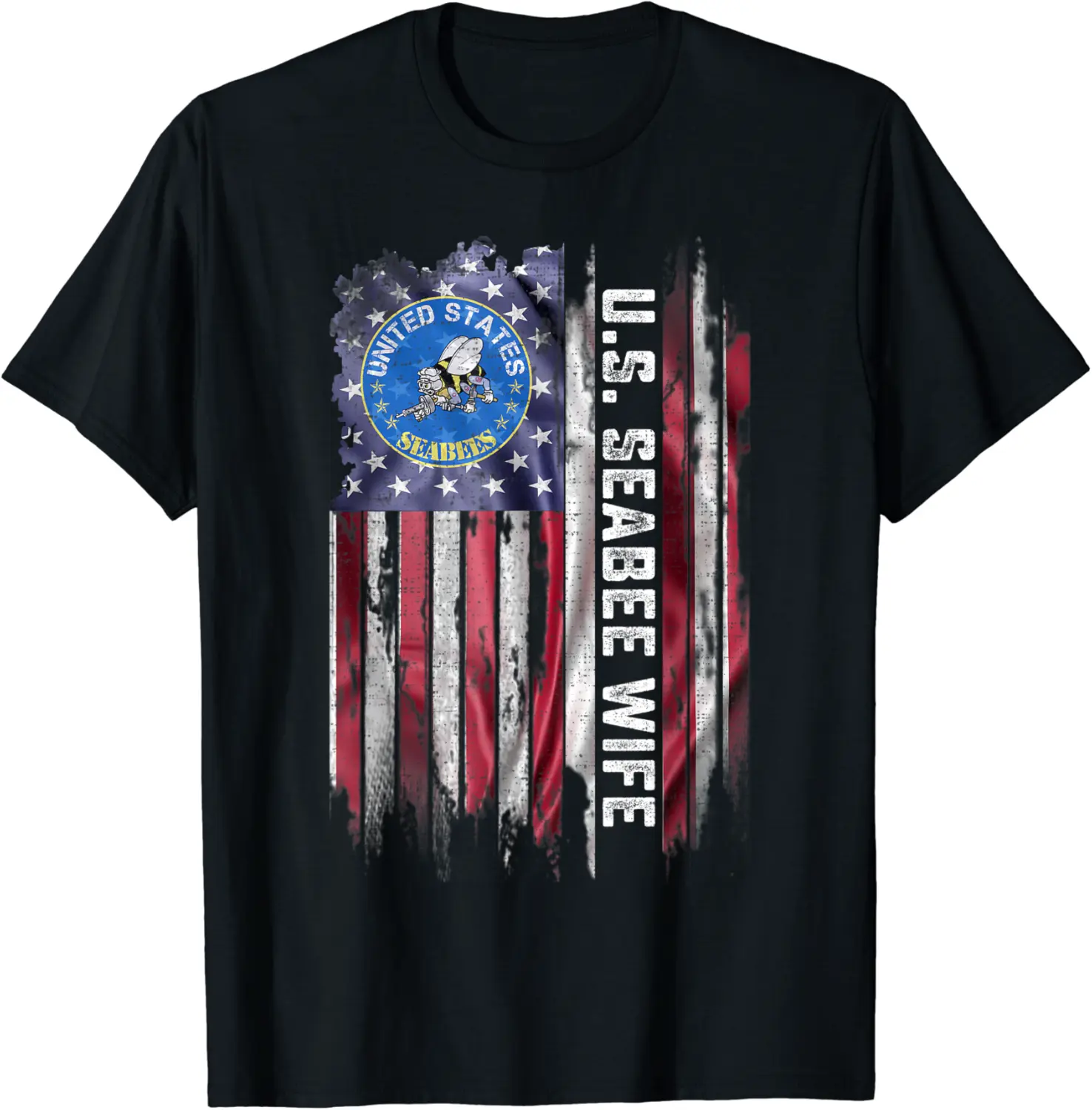 Vintage USA American Flag Proud US Seabee Veteran Wife Funny T-Shirt - Emilyschwe Shop 49B09MFXCJ7B