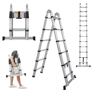 Heavy-Duty Telescoping Ladder – Multi-Position A-Frame Ladder with Anti-Slip Feet and Stabilizer Bar, Supports Up to 330 lbs. Easy to Use for Home Repairs, Outdoor Projects, Roof Access, and More.