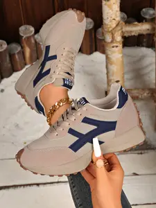 Women's Sporty Casual Shoes, Spring & Fall Elegant Fashion Round Toe Low Top Laced Thick Sole Outdoor Running Sneakers