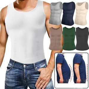 1-3 Pack Menswear Body Shaper Vest Compression Tummy Control Shapewear Casual Under Shirt Breathable Stretchy Gym Lightweight Workout Tank Top Sleeveless Formal Underwear Clothes Fabric Soft