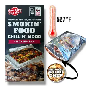 Cooking Bag for Grill and Oven with Wild Cherry Wood Chips – BBQ Lovers' Must-Have, Kitchen & Grill Accessories, Outdoor Cooking Tools, Easy BBQ Recipes, Gift for Dad, Man, and Mom