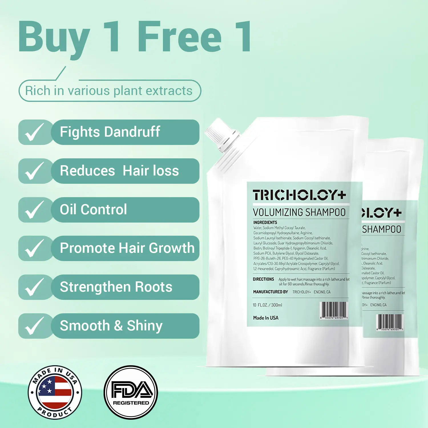[SALE Buy 1 Get 1 Free] Tricholoy+ Anti-Hair Fall & Less Shedding & Volumizing Shampoo | Biotin, Arginine & Oleanolic Acid | Strengthens Roots | Promotes Hair Growth | Oil Control & Scalp Nourishment | 300ML