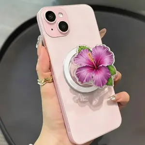 Hibiscus Flower Watercolor Phone Grip Magnetic Pop Socket for Smartphones Kindle eReaders Kobo Devices 360° Swivel Rotation Gift For Her