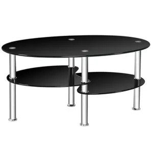 COSTWAY - Modern Accent Chair & Tempered Glass Oval Side Coffee Table Set