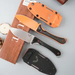 Bm15201 Damascus Steel Folding Utility Knife - EDC Outdoor Tool with Sheath| Camping Gear, Fruit Cutting| Men's Holiday Gift for Outdoor Lovers