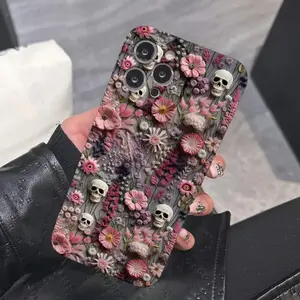 [Ultra-Durable Skull Flower Case] Skull Flower Designer Phone Case - Ultra-Durable, Seismic Resistant, Hard Film Protective Cover with Precise Cutouts for iPhone 11/12/13/14/15/16/PLUS/PRO/PROMAX - Stylish Gift for Men and Women