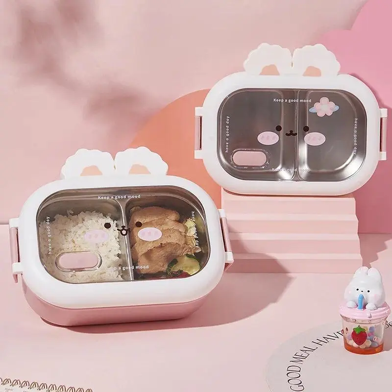Stainless Steel Bento Box - Creative Rabbit Cartoon Graphic, Sealed Leakproof, Buckle-Closure, Portable Lunch Container for Kids, Tableware & Storage Lunch Box, Cute Gift for Students, Lunch Containers