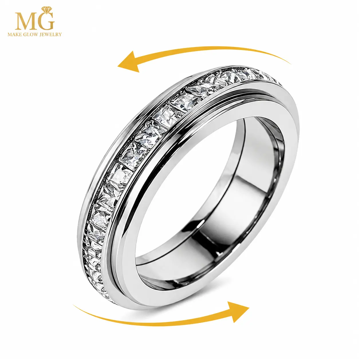 Anxiety Rings for Women and Men Titanium Steel Spinner Fidget Band Rings with Cubic Zirconia for Stress Relief and Wedding cluster ring navette ring  marquise rings bezel set ring engagementrings back to school shopping  tiana ring ideal gift