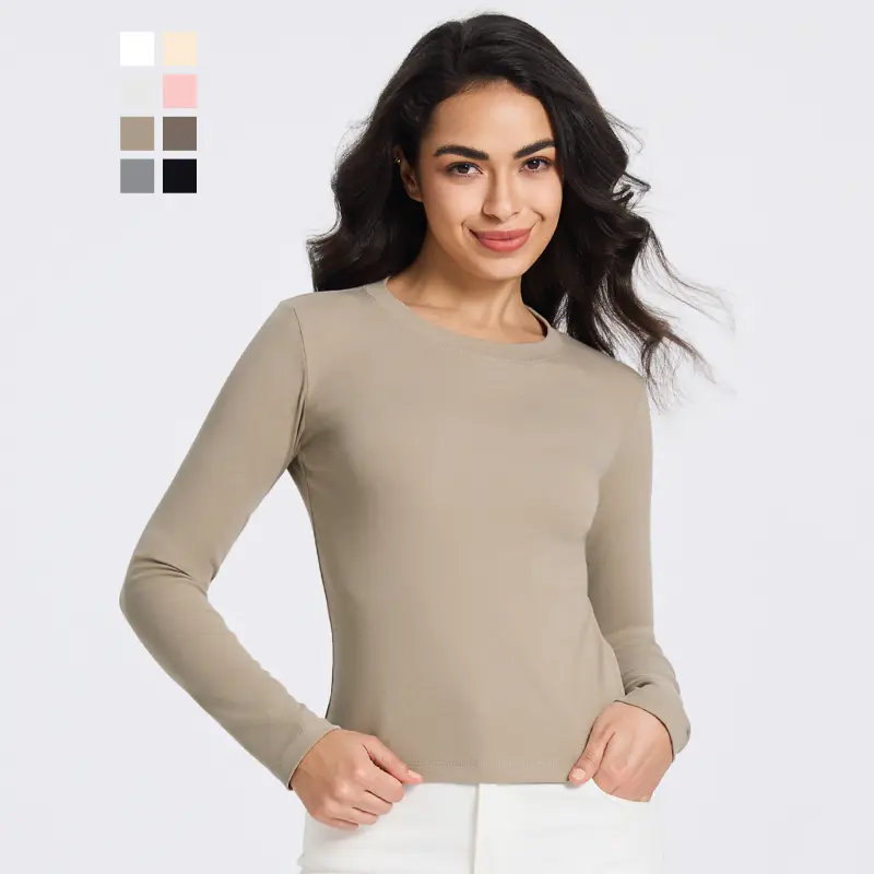 MIDMX Women's Longsleeves Compression Shirt - Casual Plain Slim-Fit Round Neck Stretchy Cotton Top, Cold Wash Women's Tops, Lady, Tshirt, Compression Shirt Women