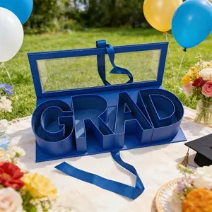 Graduation Party GRAD Letter Box, 2026 Creative Graduation Gift Paper Box, Fill with Flowers Cards Graduation Envelopes Jewelry Bracelets and Small Gifts, Memory Display Box for High School College Graduation Ceremony, Themed Gift Box