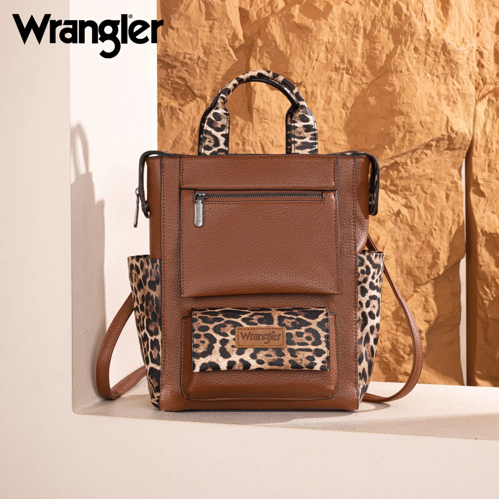 Wrangler Leopard Print Women's Convertible Anti-Theft Backpack for School for women Backtoschool