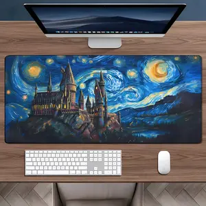 Starry Night Wizard Castle Pattern Mouse Pad, Rectangle Gaming Mouse Pad, Non-slip Mousepad, Office Desk Accessories, Gaming Desk Accessory, Office Desk Keyboard Mouse Mat for Home Office Game Room Desk, Desk Setup