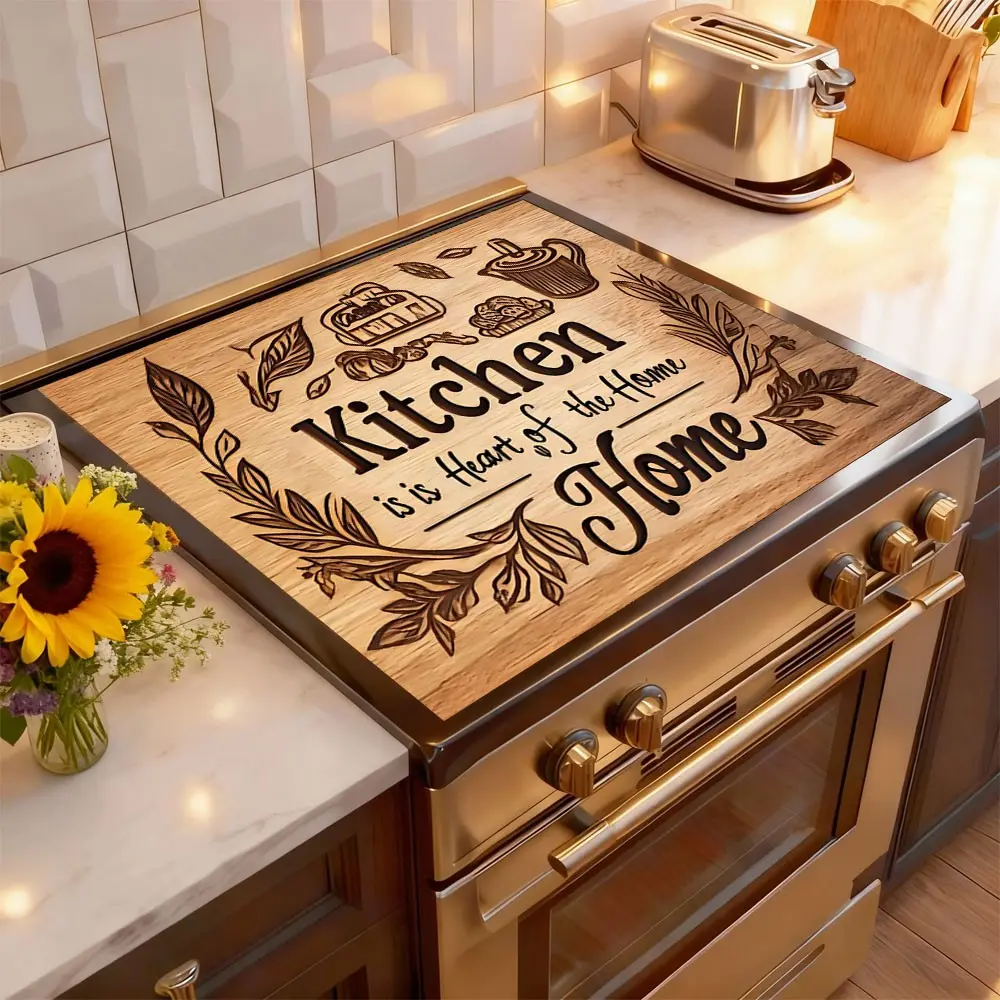 Soft Electric Stove Cover Cook Top Panel Protector Pad,Vintage Wood Grain Design, Scratch Resistant, Easy to Clean, Multi-Purpose Household Kitchen Cover, Home