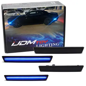 iJDMTOY Smoked Lens All Blue Full LED Side Marker Light Kit For 2015-22 Dodge Challenger, Powered by Total 180-SMD LED, Replace OEM Sidemarker Lamps