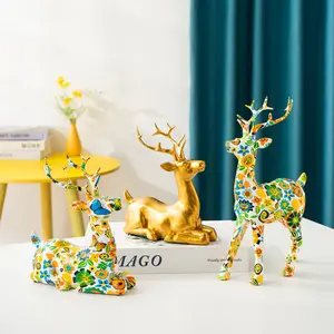 Water Transfer Printing Wealth Deer Ornament Home Living Room Entrance TV Cabinet Wine Cabinet Decoration Resin Craft Home Decor Ornaments