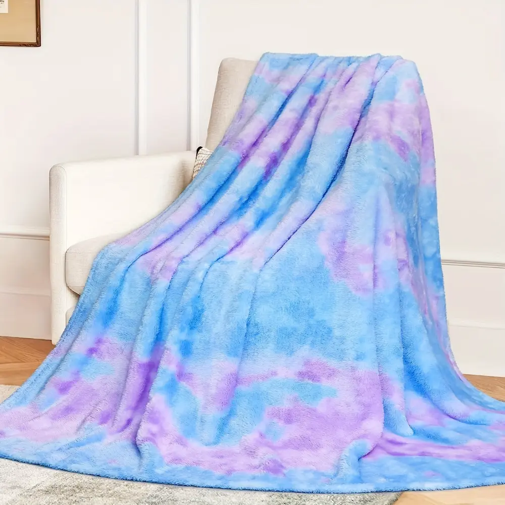 Tie Dye Blanket, Blue Purple Fleece Throw Blanket, Soft Plush Pastel Blanket for Couch Bed Sofa, Cute Cozy Blanket for Women Girls Teens Kids, Dorm Bedroom Decor, Gift for Her and Movie Night,back to school,back to school shopping,home decor