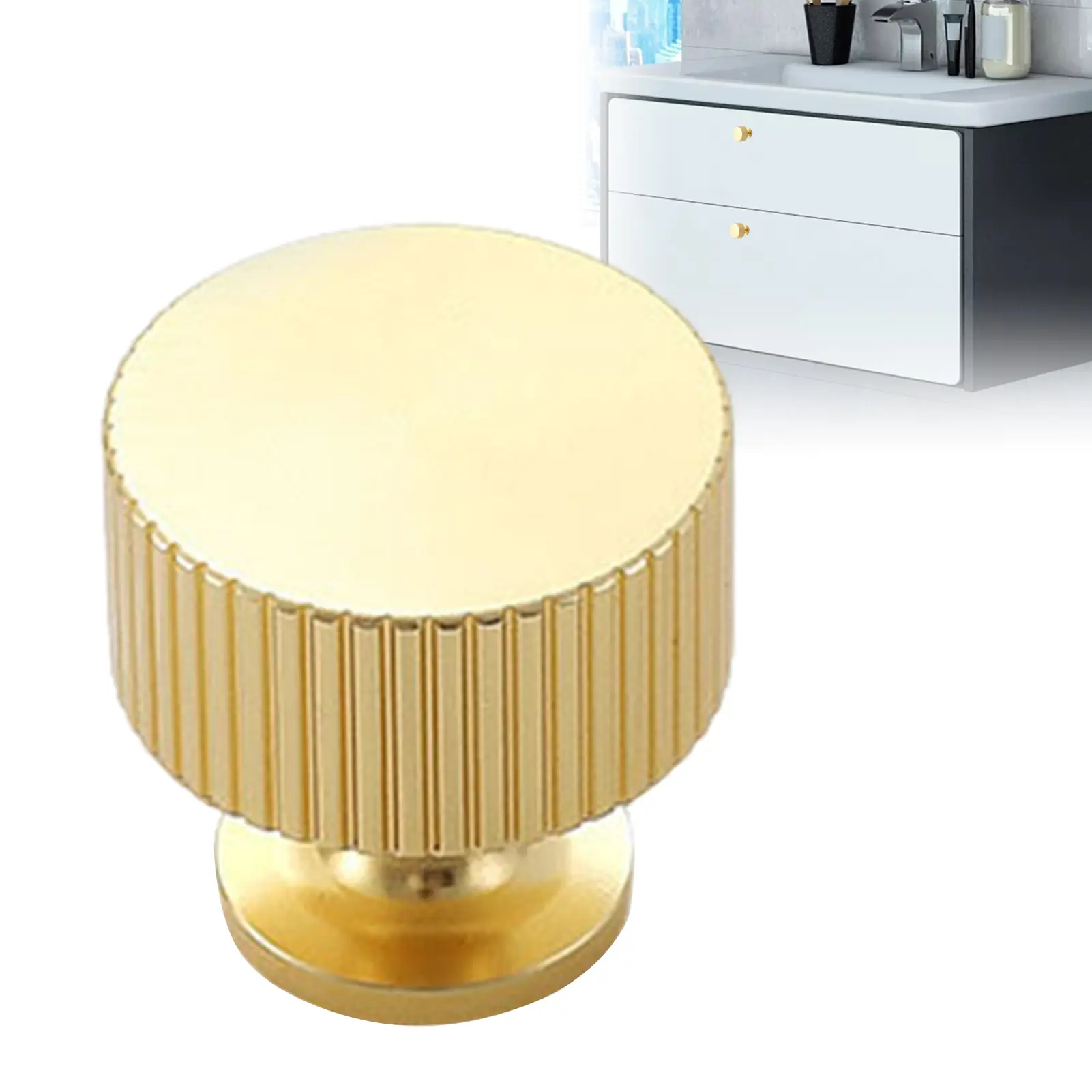 Gold Cabinet Knobs, 10 Pack Aluminum Drawer Pulls, Modern Dresser Cabinet Handles, Single Hole Kitchen Cupboard Knobs with Screws, Decorative Hardware for Furniture, Bathroom, Wardrobe, Easy Install