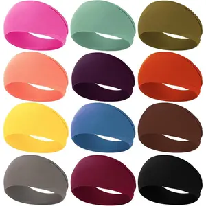 Women's 12-Pack Elastic Stretch Wide Headband, Soft Fabric Non-Slip Sweat Hair Wrap for Yoga, Running Workouts,summervibes
