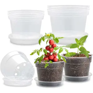 Transparent Nursery Pots Set, Includes Drainage Holes & Labels, Perfect for Succulents Herbs & Flower Seeds, Durable Plastic Planters, Stackable Pots, Nursery Clear Pots, Nursery Pots For Plants