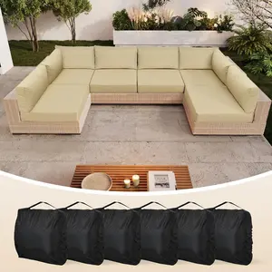 Patio Furniture Cushions Waterproof, Olefin Fabric Fade-Resistant & All-Weather Cushions for Outdoor Furniture, Sectional Replacement Couch for 6-Seat Rattan Wicker, Includes Storage Bag