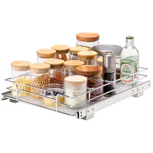 【Summervibes】VEVOR 12"W x 17"D Pull Out Cabinet Organizer, Heavy Duty Slide Out Pantry Shelves, Chrome-Plated Steel Roll Out Drawers, Sliding Drawer Storage for Home, Inside Kitchen Cabinet, Bathroom, Under Sink Basket Racks