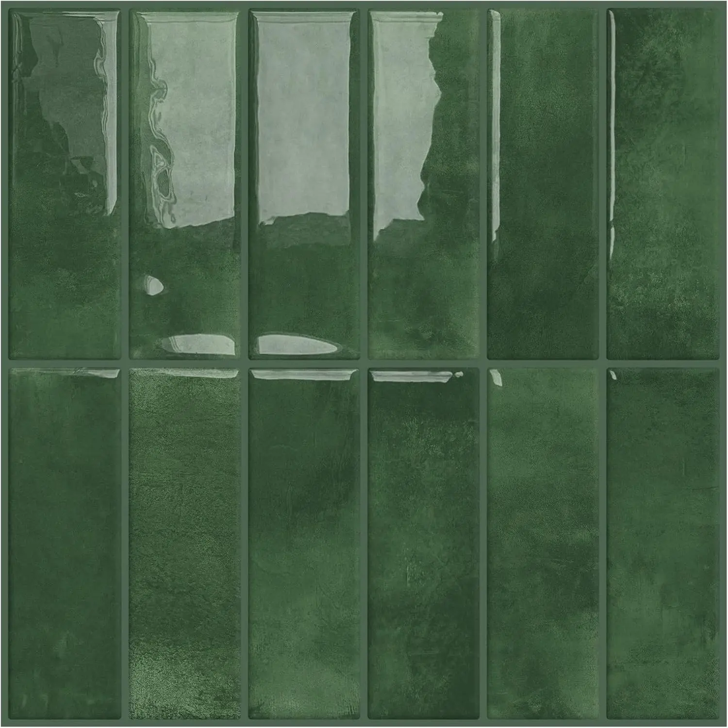 Peel and Stick Subway Backsplash Green Kitchen Bathroom Rectangle Self Adhesive Wall Tile Brick (10-Sheet, 12"x12")