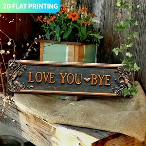 1PC 2D Flat, Retro LOVE YOU, BYE Metal Sign, Vintage Metal Sign, Iron Decorative Wall Plaque, 39.88x 9.91cm, Pre-Drilled Design for Easy Hanging, Perfect for Home Decor, Kitchen, Wall Decoration, Gift for Friends and Family, Perfect for Room De