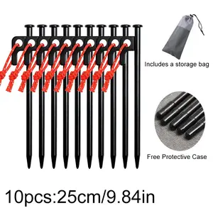 10 Pack Tent Stakes Heavy Duty Metal Tent Pegs for Camping Steel Tent Stakes, Camping, Garden, Hiking, Camping Equipment