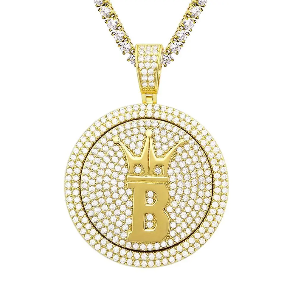 Hip Hop Bling Crown Spinning Medallion Gold Pendant