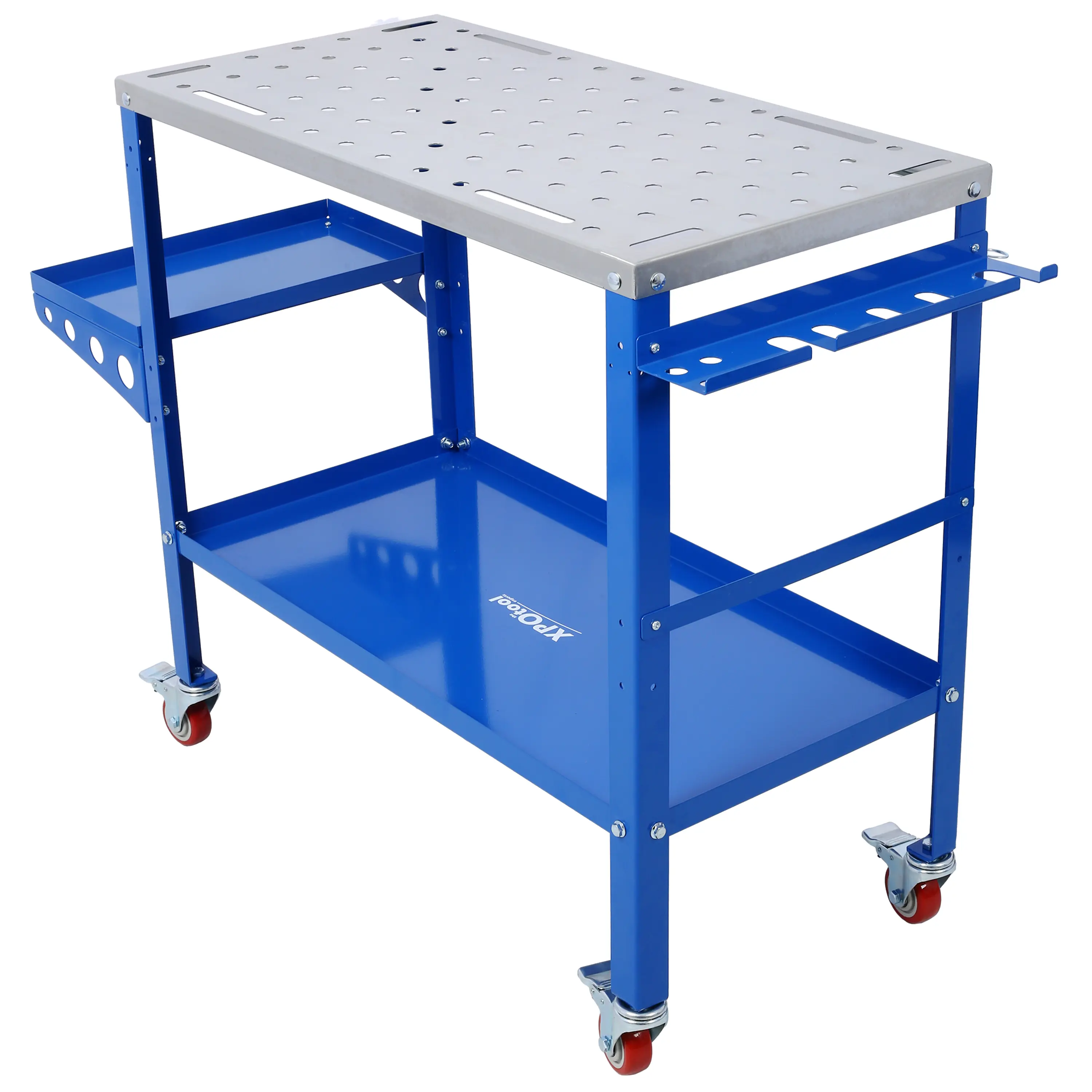 36in x 18in Metal Multifunctional Carbon Steel Welding Table - Freestanding Garage Workbench for Hobbyists, 1200 lbs Capacity, Locking Braking Wheels, Fixture Holes, Tool Slots, Lightweight Design, Indoor Precision Welding Use, Locking Casters
