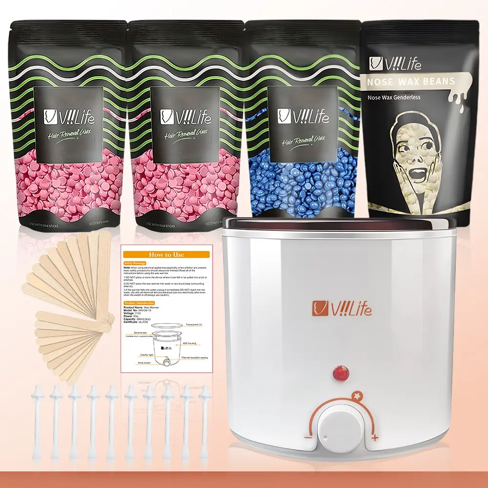 Viilife Hair Removal Kit, Waxing Supplies, Portable Heating Wax Warmer Set, Pain-Free Full Body Use, Quick Heat-Up, Suitable for Home Care, Wax Warmer Machine, Waxing Kit Set