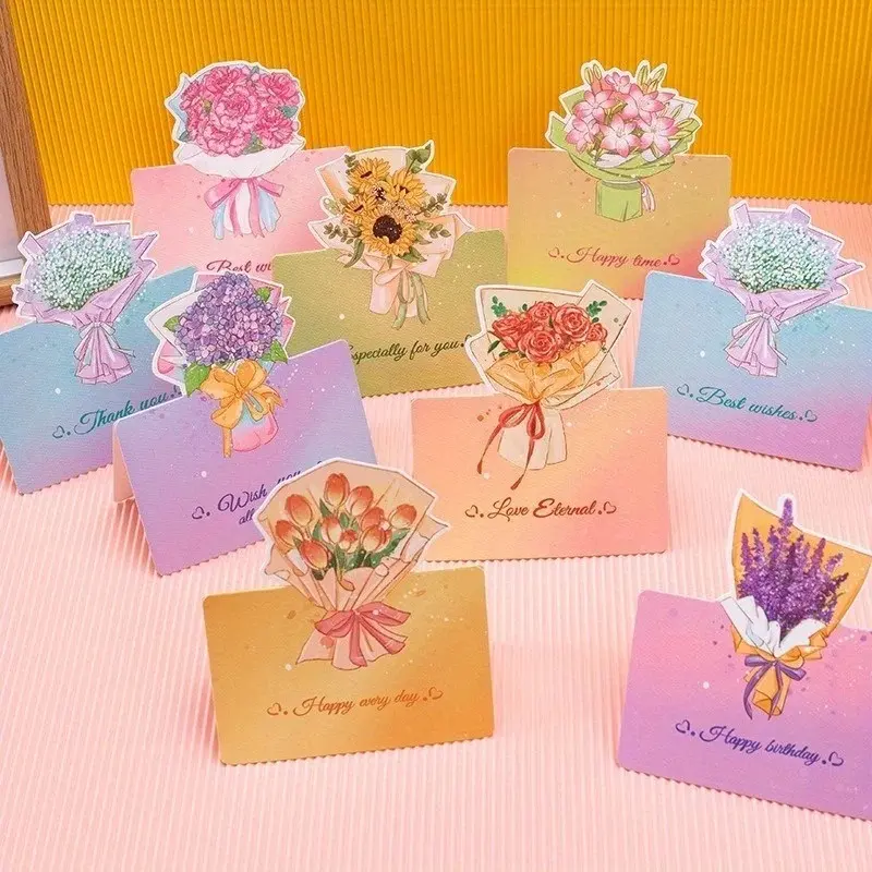 10 3D Creative Bouquet Greeting Cards Flower Shop Birthday Cards Teacher's Day Thank You Cards