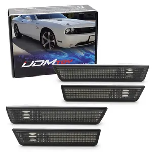 iJDMTOY Complete Smoked Lens Sidemarker Lamp Housings For 2008-14 Dodge Challenger, (4) Side Marker Lenses Front & Rear Bumpers