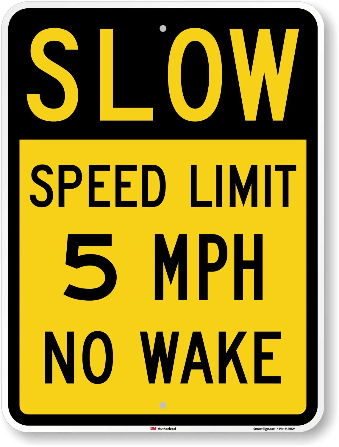 8"x12" Durable Outdoor Road Sign - "Slow-Speed Limit 5 MPH, No Wake" Traffic Regulation Signage, 80 mil Aluminum, 3M Laminated Engineer Grade Rustproof Reflective Material, Black/Silver/Yellow, UV & Weather-Resistant