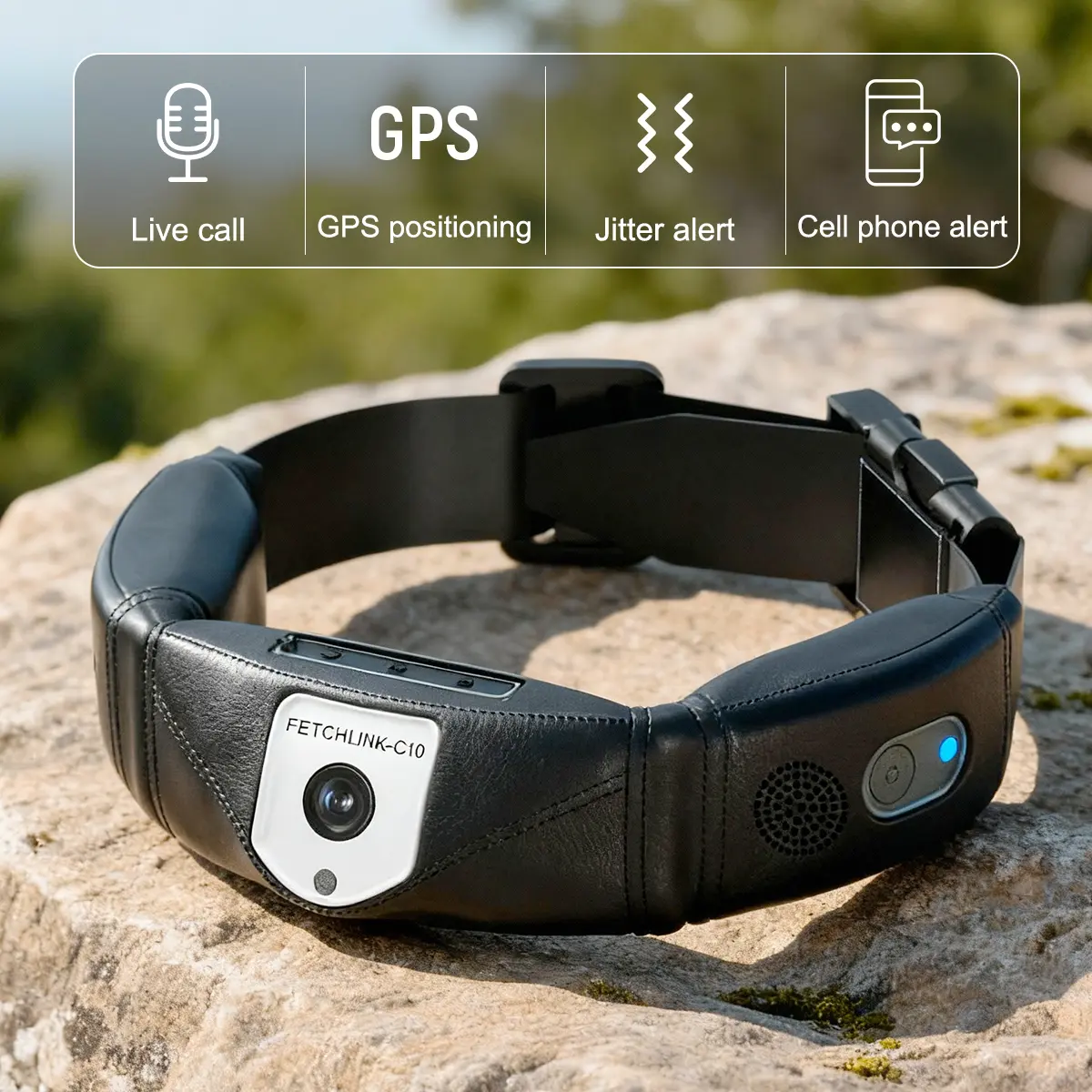 Flycloud C10 Waterproof GPS Large Pet Collar with App Live Monitoring, Geo-Fencing Alerts, Live Call Voice Recall, Cell Phone Alerts for Pet Activity Behavior Training & Remote Finding - Black, Collars