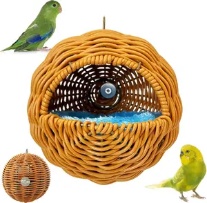 Rattan bird nest parrot nest long-tailed parakeet nested soft warm bed for sleeping suitable for parrot cage accessories suitable for cockatiels.