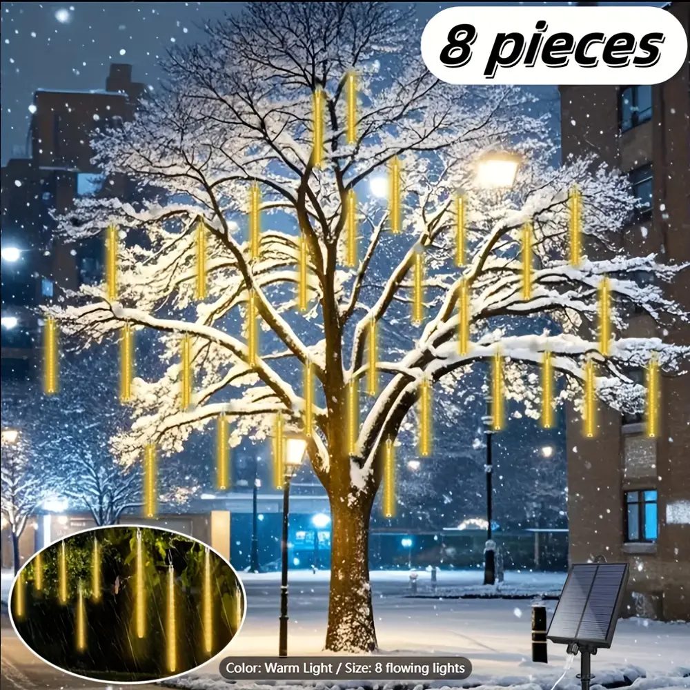 Solar Meteor Shower Lights Outdoor, Christmas Decorations Lights Solar Powered, 8 Tubes 192LED Rain Drop Lights, Snow Cascading String Lights For Xmas Tree Party Garden Decor, Clearance Sale