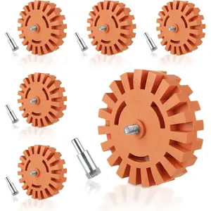 6 count 4inch Decal Remover Eraser Wheel, Rubber Power Drill Attachment  Adhesive, Sticker, Eraser Wheel Tool Set with Drill Adapter for , RV,