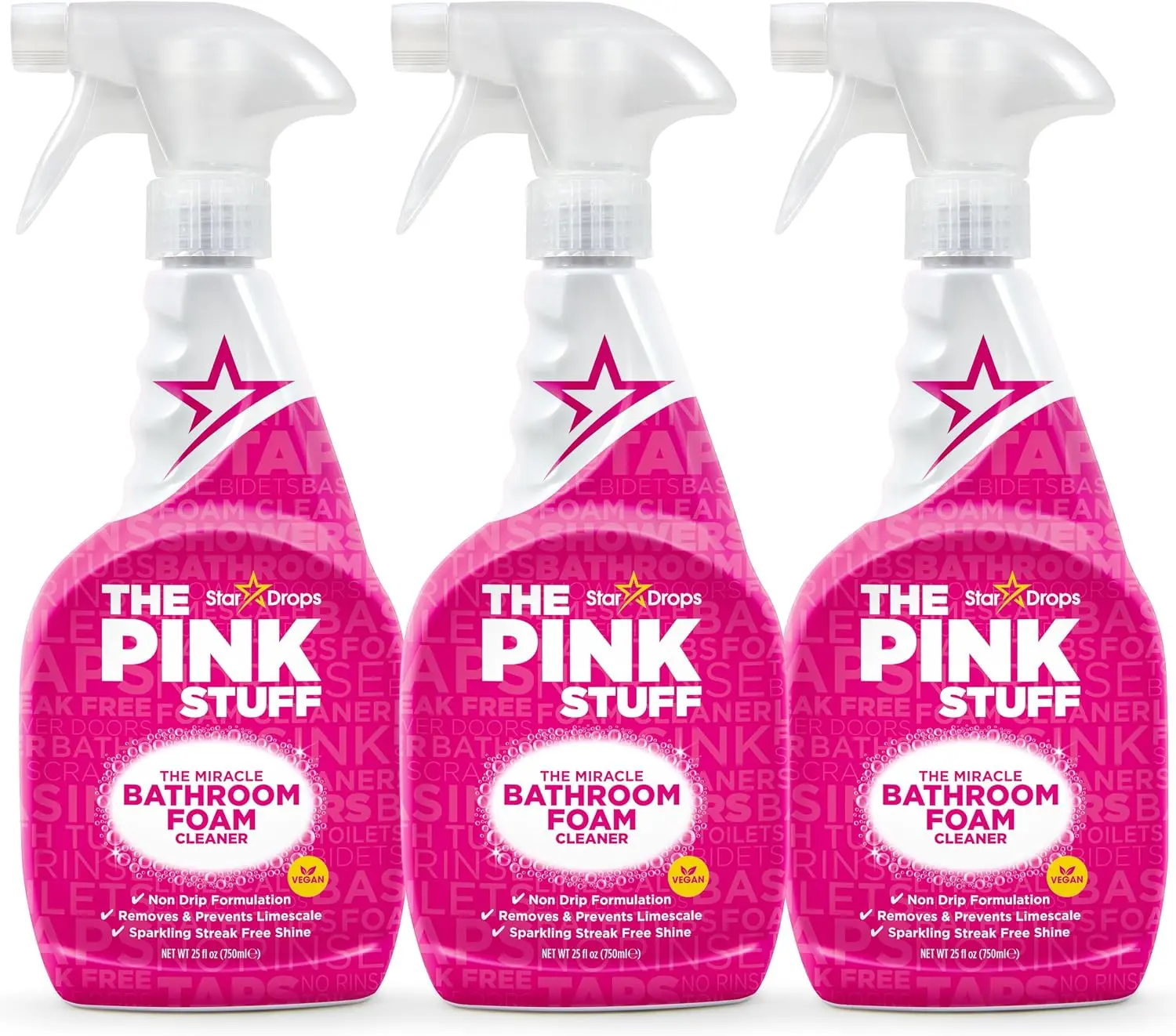 The Pink Stuff Miracle Bathroom Foam Cleaner 3 Pack Bundle | Non-Drip Formula Removes & Prevents Limescale, 24 oz, 3 Pack