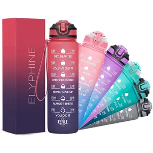 32oz Motivational Sports Water Bottle with Time Markers, BPA-Free, Leak-Proof, Soft Silicone Straw, Carry Strap, Travel Water Bottle for Gym Workout, Daily Hydration,summervibes outdoorfun