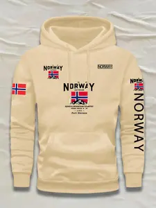 Norwegian Flag Hoodie, Bay Mountain Outdoor Pullover Sweatshirt, Men's Casual Norwegian Style Top, Slim-Fitting, All Seasons