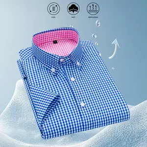Men's Checkered Gingham Short-Sleeve Shirt, Casual Menswear Top for Spring, Summer, Suitable for Outings, Vacation, Shortsleeve