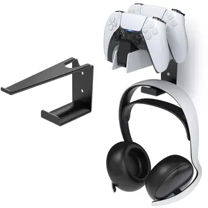 Ps5 Controller Charging Stand Wall Mount Compatible, Wall Mounted Holder, Metal Storage Rack with Headphone Hook, Space Saving Design, Stable Steel Holder for Playstation 5 Dualsense