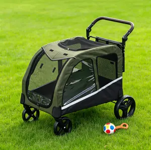 Extra Large Dog Stroller for Big Dogs Up to 130 lbs | All-Terrain Pet Wagon with 360° Wheels, Adjustable Handle & Reflective Safety Strips | Foldable Aluminum Frame with Breathable Mesh & Storage Pocket