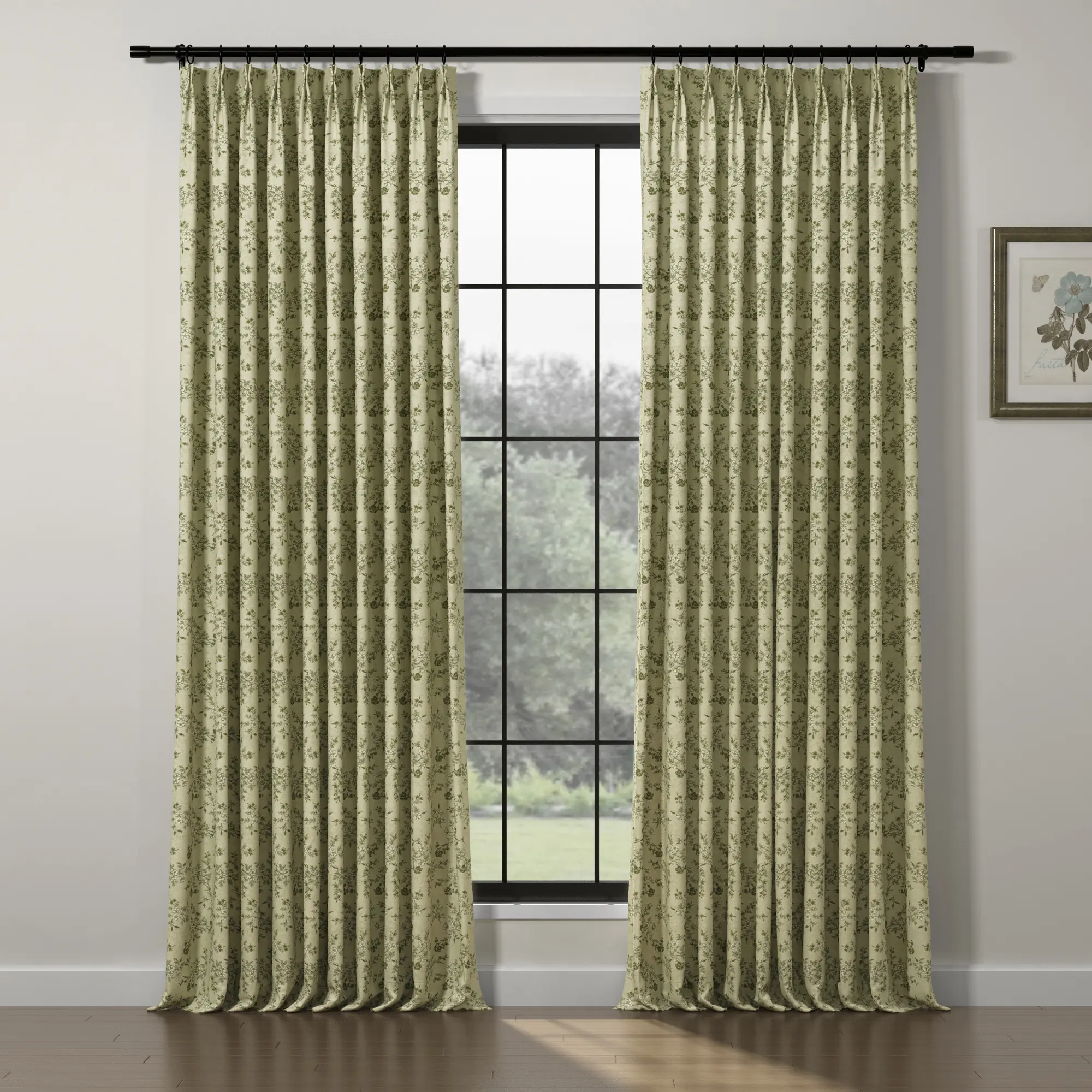 TWOPAGES Sara Le Floral Linen Printed Pinch Pleat Curtain - 1 Panel Home Textile, Light-Filtering Drapes for Cozy Cottage Bedroom, Living Room Room Decor, Summerwins Deals For You
