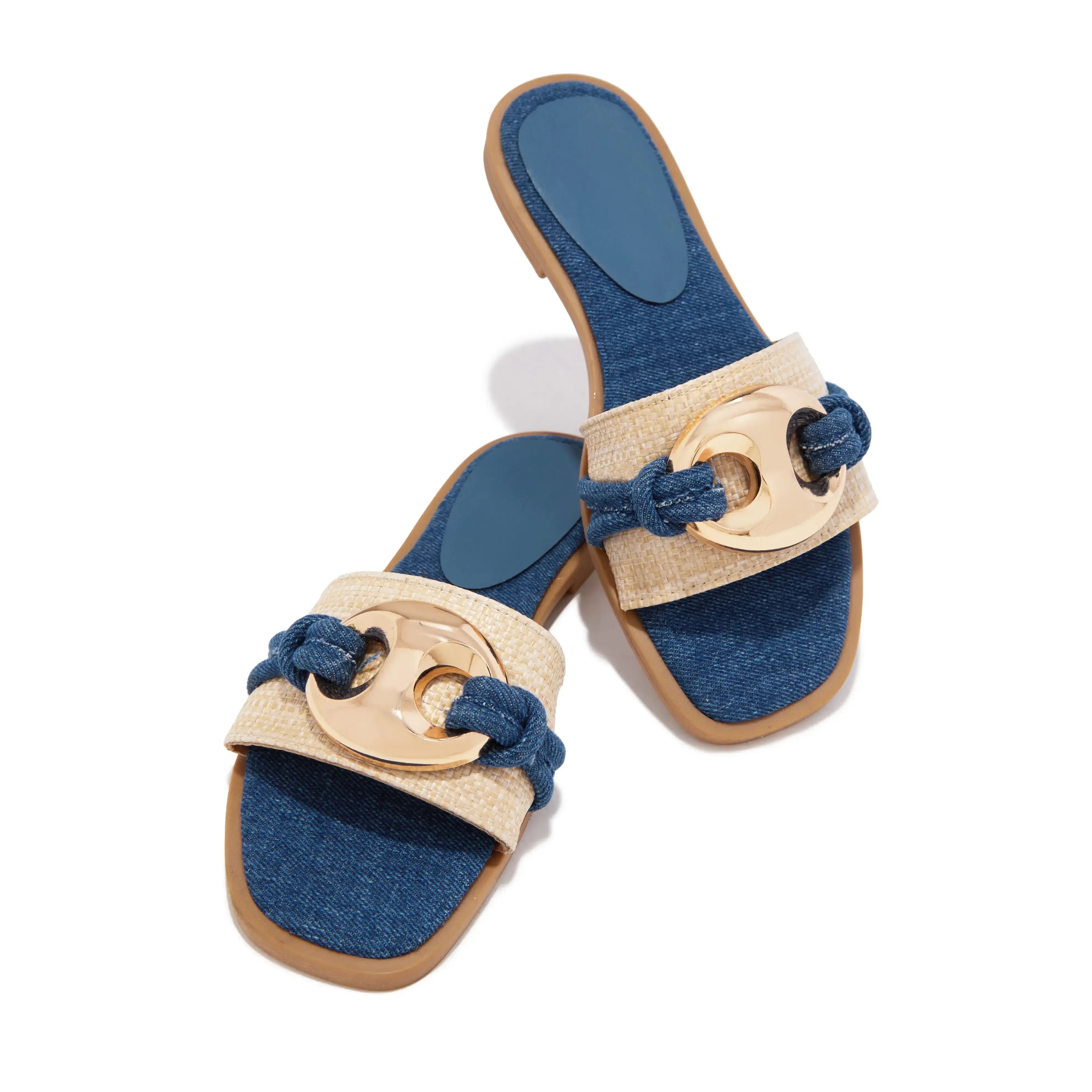 Ocean Kiss Flat Slip On Sandals - Denim