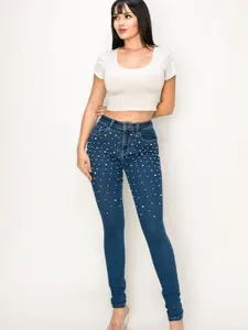 Rhinestone Blue Skinny Jeans