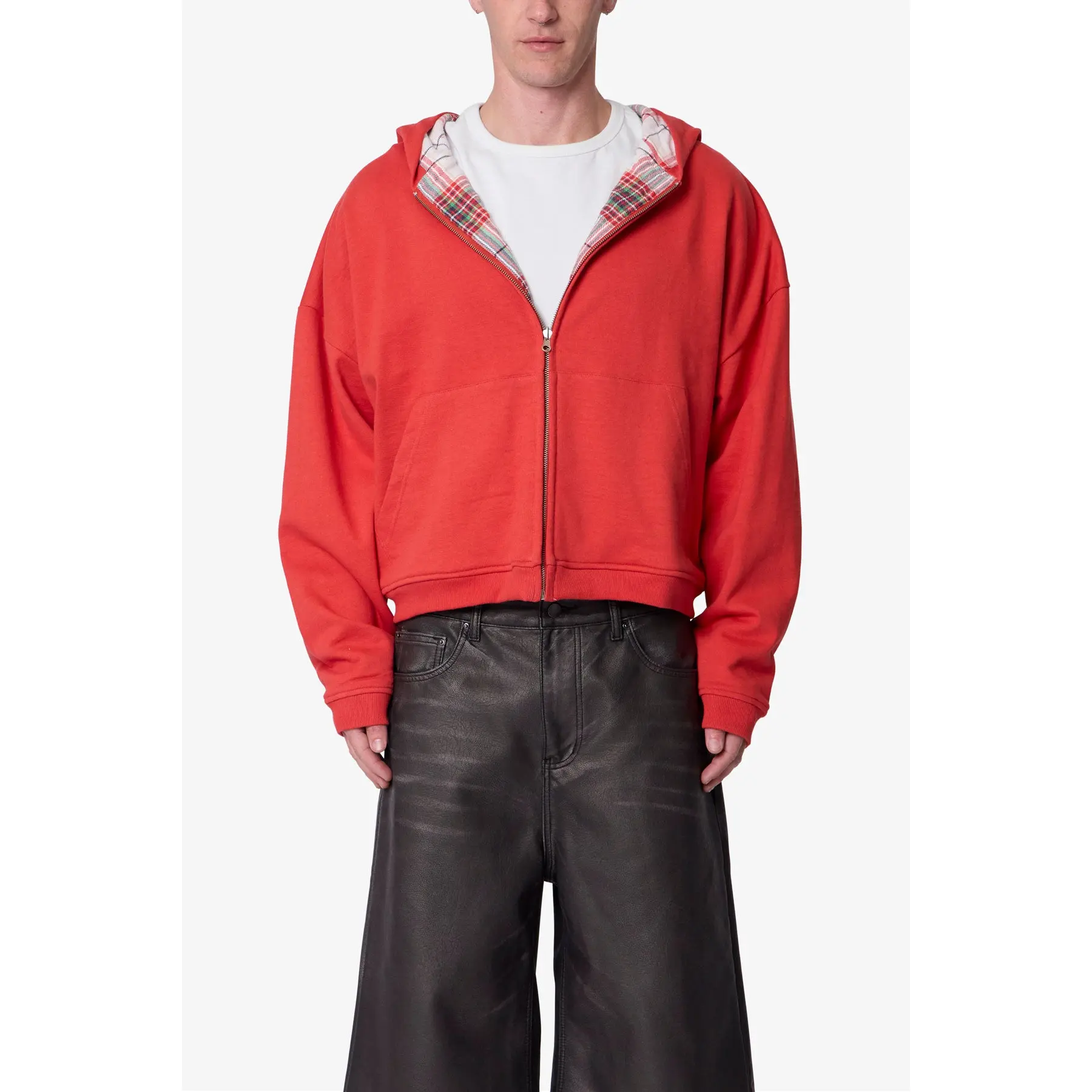 mnml Reversible Flannel Zip Up Hoodie - Red