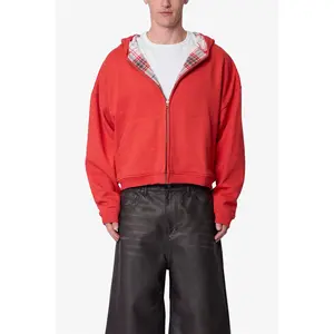Reversible Flannel Zip Up Hoodie - Red