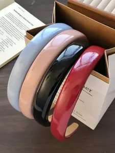 4-piece set of lacquered solid-color sponge hair bands, classic and minimalist women's fixed bangs hair accessories, suitable for daily life and various occasions, Chic Headbands